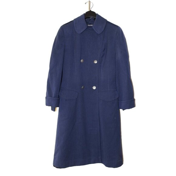 Vintage US Air Force Army 100% Wool Blue Trench Coat Size 14 L Military Heavy - Picture 12 of 12